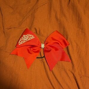 Elegant Red Bow Hair Clip with Tiara Accent